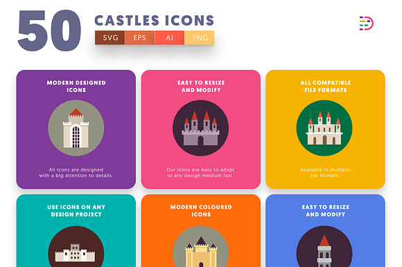 50 Castle Icons in Flag Icons - product preview 3