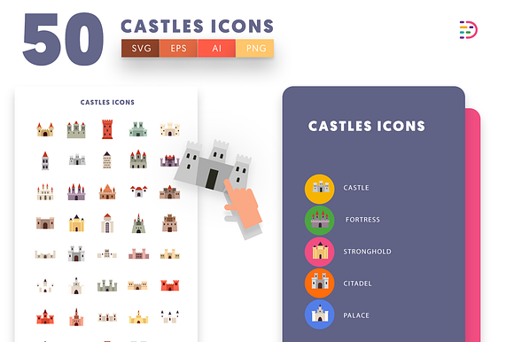 50 Castle Icons in Flag Icons - product preview 4