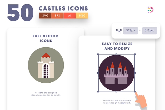 50 Castle Icons in Flag Icons - product preview 6