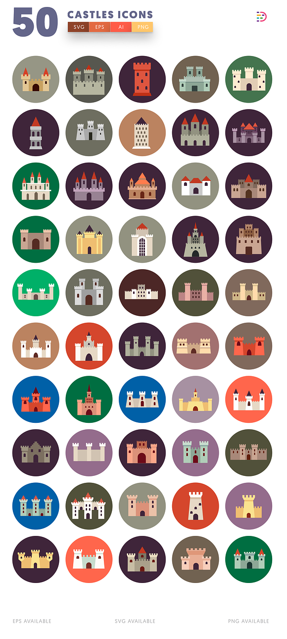 50 Castle Icons in Flag Icons - product preview 7