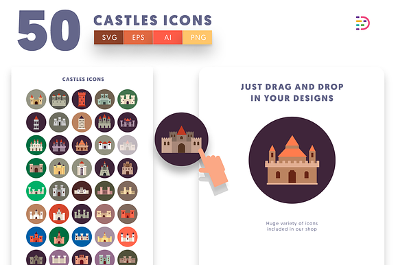 50 Castle Icons in Flag Icons - product preview 8