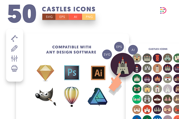 50 Castle Icons in Flag Icons - product preview 10