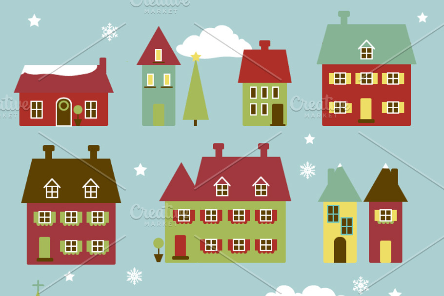 Winter Village Vectors and Clipart in Illustrations - product preview 8