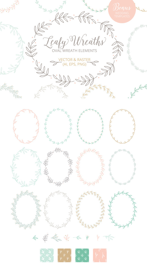 Oval Leaf Botanical Wreath Clip Art in Illustrations - product preview 3
