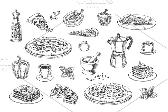 Italian dishes and ingredients in Illustrations - product preview 3