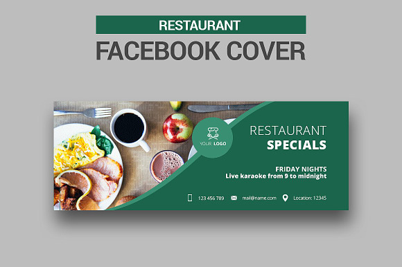 6 Restaurant Facebook Covers in Facebook Templates - product preview 3