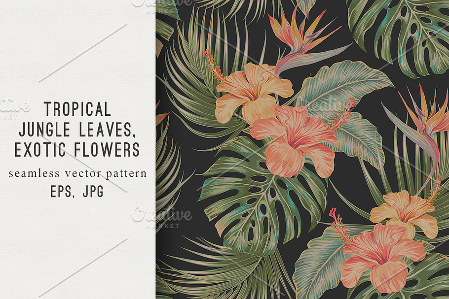 Tropical flowers,leaves pattern in Patterns - product preview 8