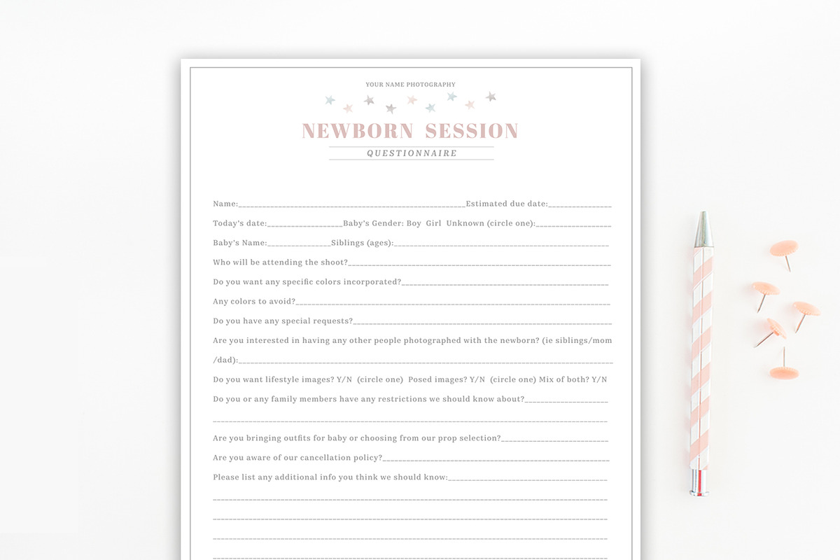Newborn Photography Questionnaire in Templates - product preview 8
