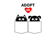 Adopt me. Dog and cat. Red heart.