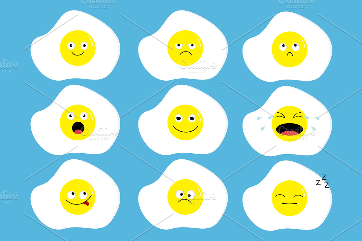 Fried egg icon emoji set.  in Illustrations - product preview 8