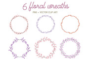 6 floral wreaths in pink and lilac
