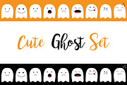 Cute ghost. Emoji icon set. 
