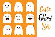 Halloween. Ghost emoji icon set.