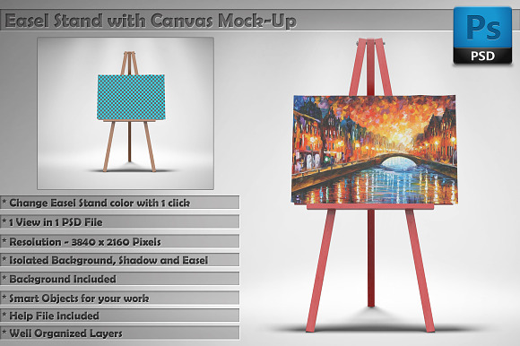 Easel Stand with Canvas MockUp in Print Mockups - product preview 3