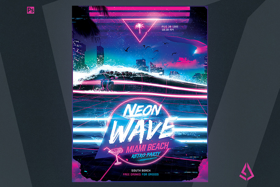 Synthwave Flyer Retrowave Template in Flyer Templates - product preview 8