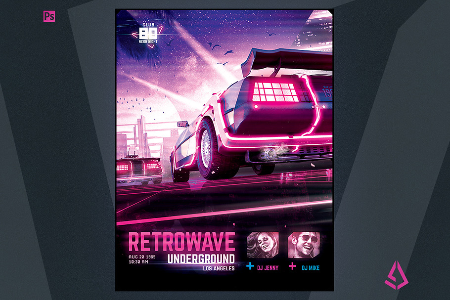 Synthwave Flyer v4 New Retrowave in Flyer Templates - product preview 8