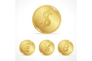 Vector gold coin euro dollar yena