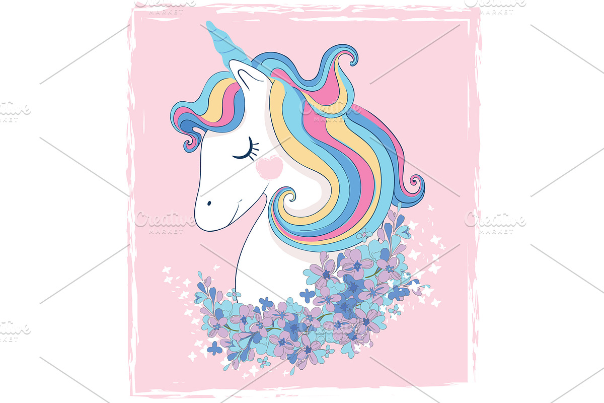Beautiful unicorn. Animal love card. in Illustrations - product preview 8