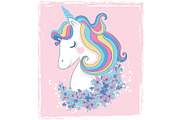 Beautiful unicorn. Animal love card.