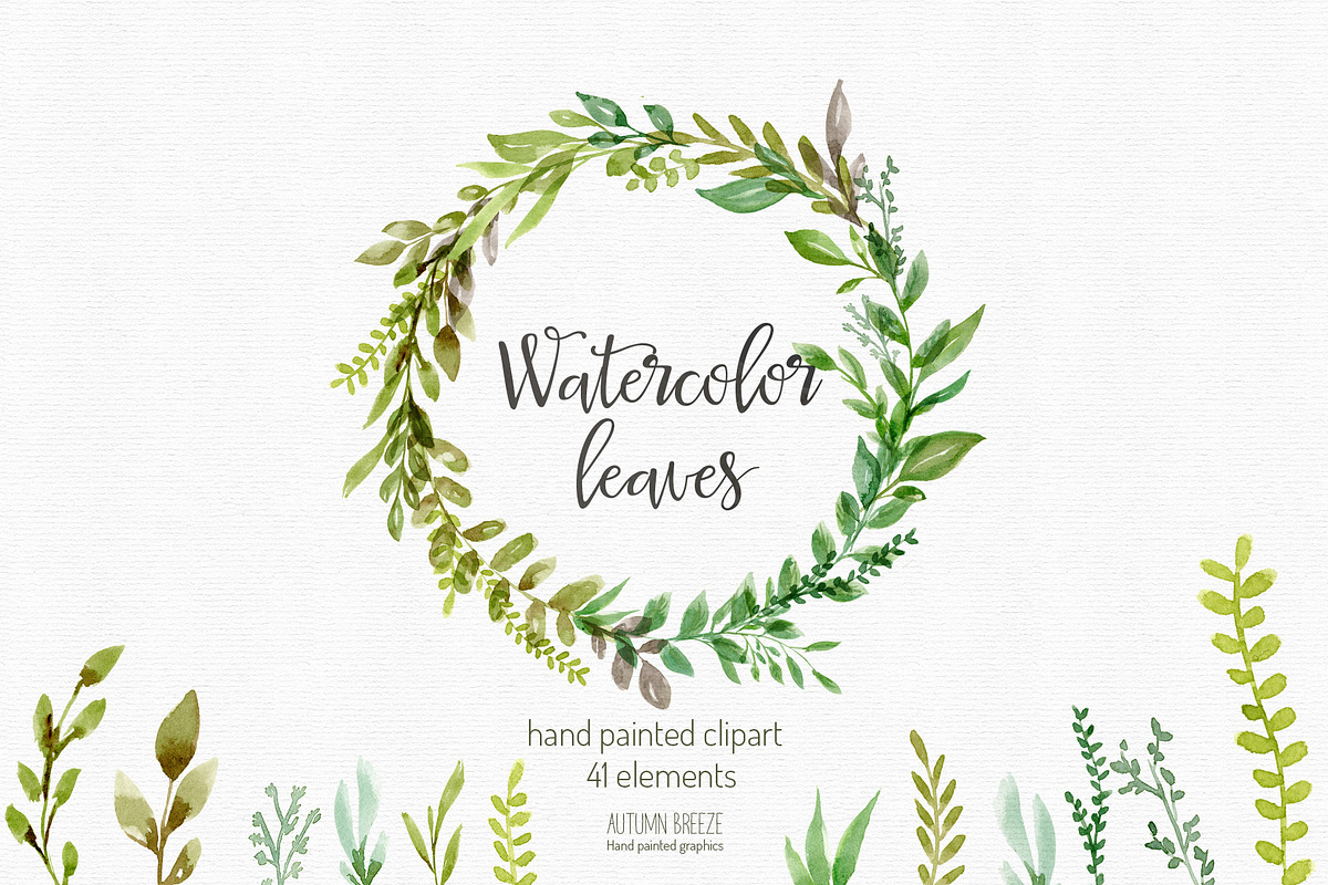 watercolor leaves clipart in Illustrations - product preview 8