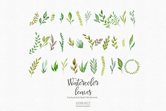 watercolor leaves clipart in Illustrations - product preview 1