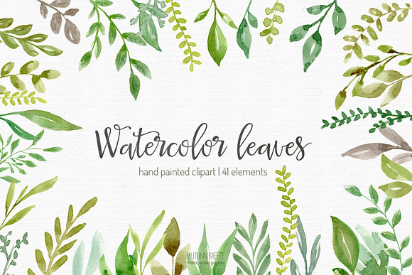 watercolor leaves clipart in Illustrations - product preview 2