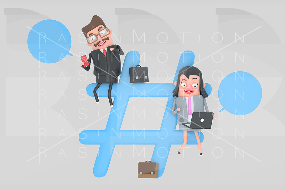 Businesspeople over hashtag internet in Illustrations - product preview 8