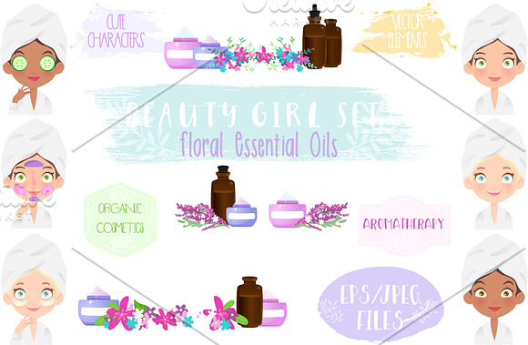 Beauty Girl Set - Botanical Products in Illustrations - product preview 1