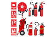 Red fire extinguisher. Firefighter