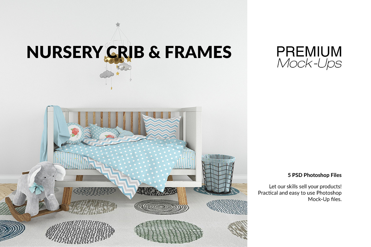 Nursery Crib Frame & Wall Set in Product Mockups - product preview 8