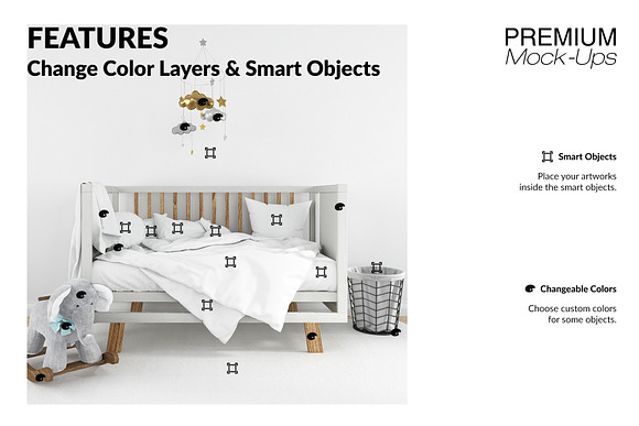 Nursery Crib Frame & Wall Set in Product Mockups - product preview 3