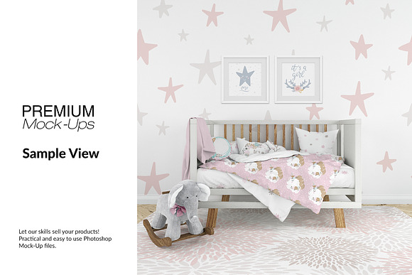 Nursery Crib Frame & Wall Set in Product Mockups - product preview 8
