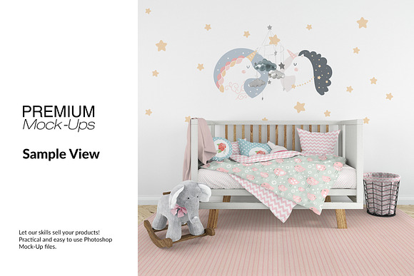 Nursery Crib Frame & Wall Set in Product Mockups - product preview 12