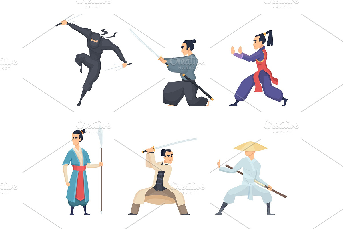 Asian fighter. Man holding katana in Graphics - product preview 8