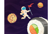 Astronaut on food planet. Fantasy
