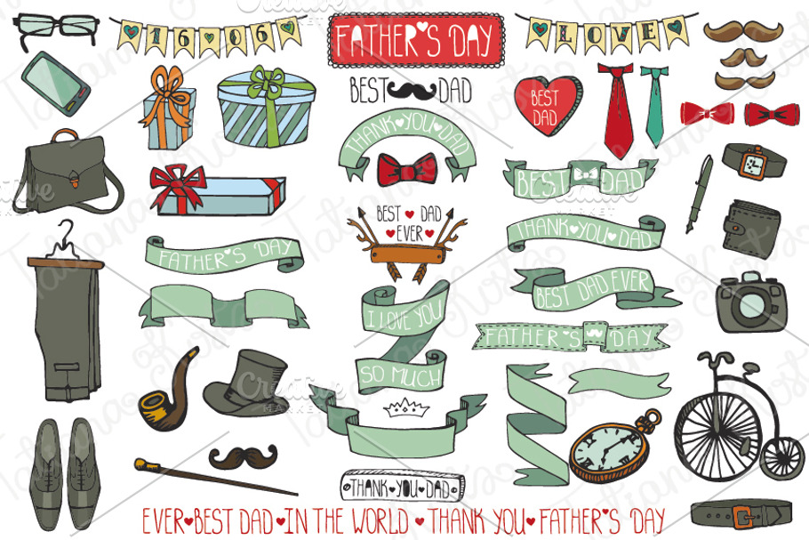 Fathers day doodle vintage male set in Illustrations - product preview 8