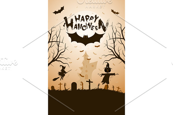 Halloween Funny Background with Bat