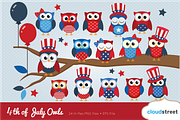 4th of July Owls Clip Art