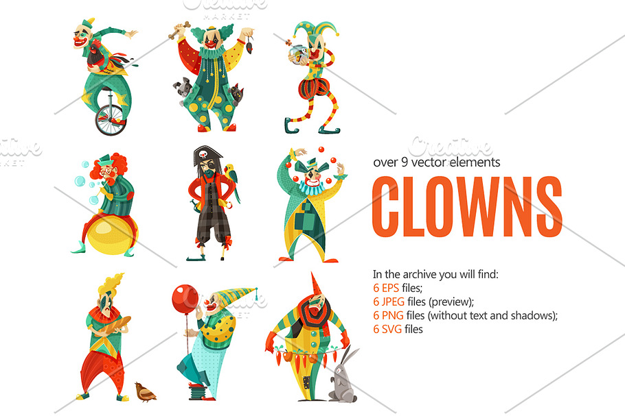 Clowns Cartoon Set