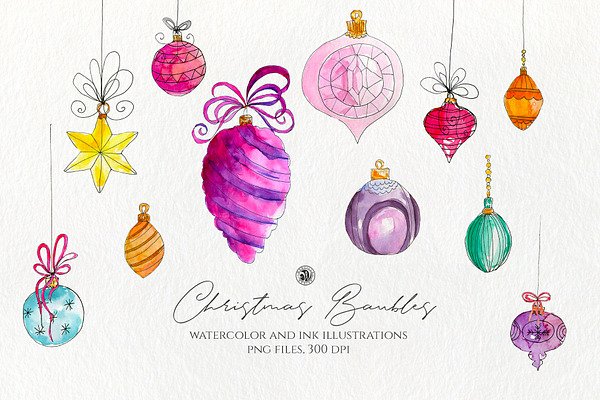 Christmas Watercolor Baubles