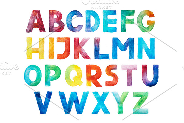Colorful watercolor aquarelle font