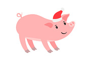 Funny pink pig in Santa hat