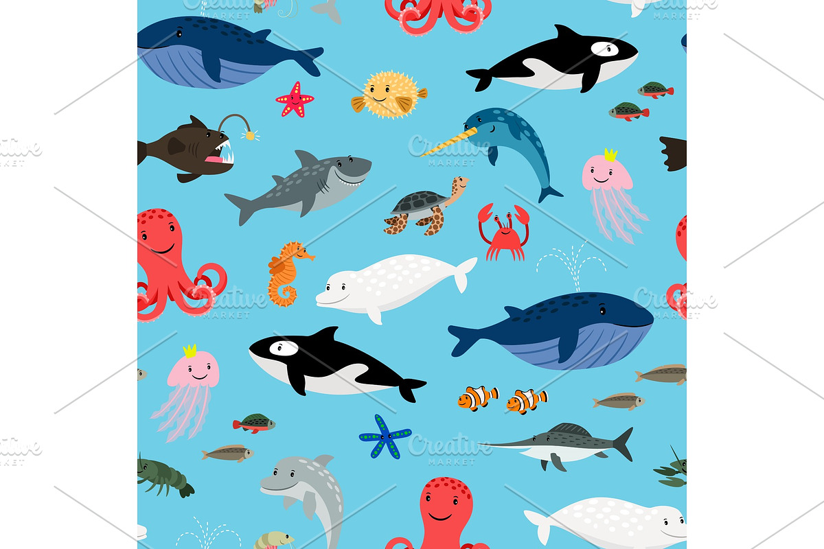 Sea animals pattern in Illustrations - product preview 8