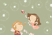 Two little angels with flowers
