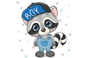 Cute Cartoon Raccoon in cap on a