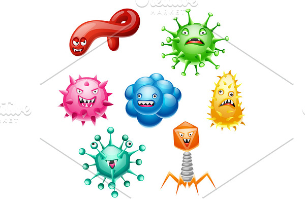 Set of little angry viruses.