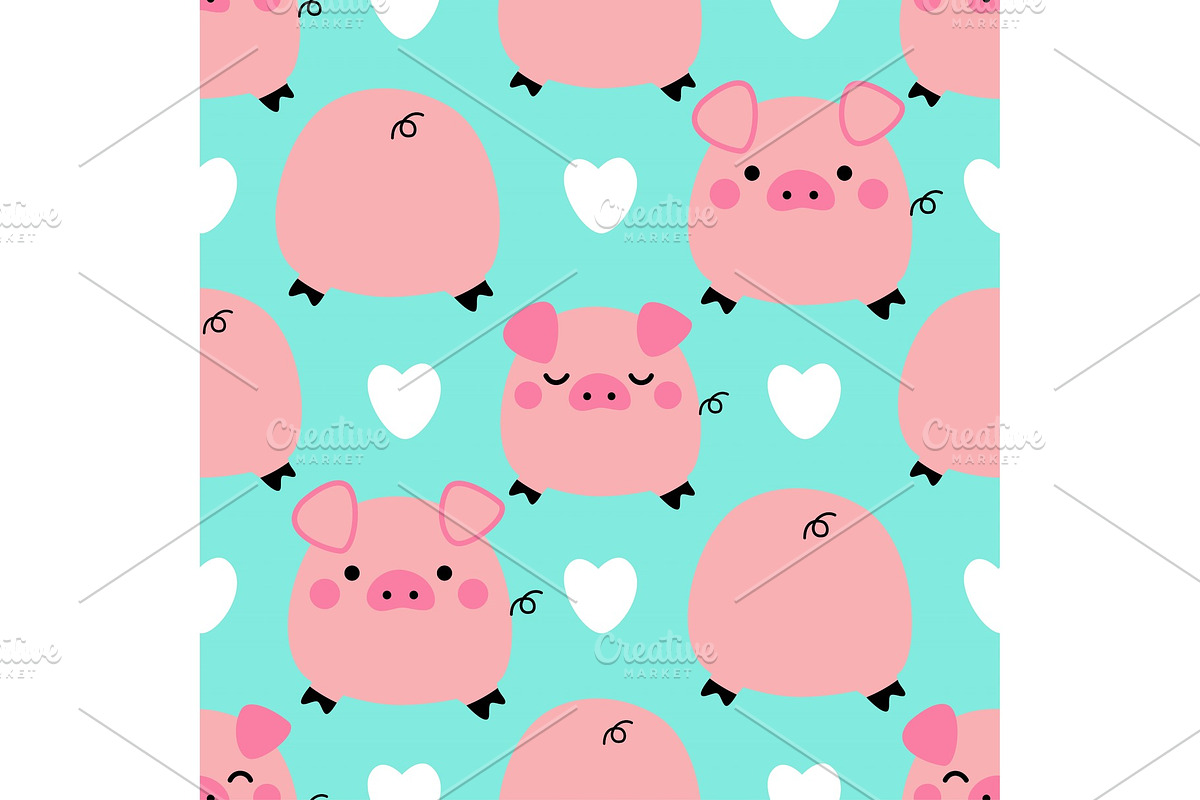 Cute pigs seamless pattern in Illustrations - product preview 8