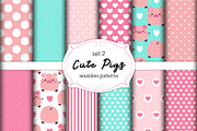 Cute set of pigs seamless patterns