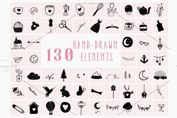 130 Hand Drawn Elements