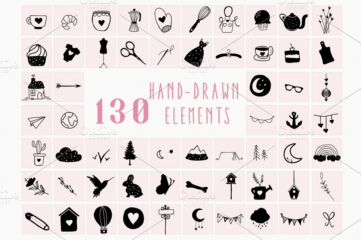 130 Hand Drawn Elements in Illustrations - product preview 8